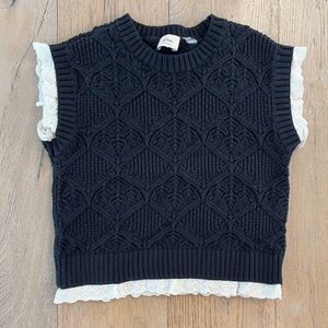 ELIE ELIE TAHARI Lace Trim Cap Sleeve Sweater Tank Short Women Small Black